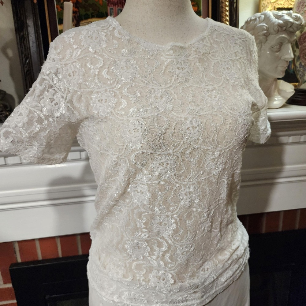MP Vintage 70s Ivory Lace Short Sleeve Top by Willow Ridge